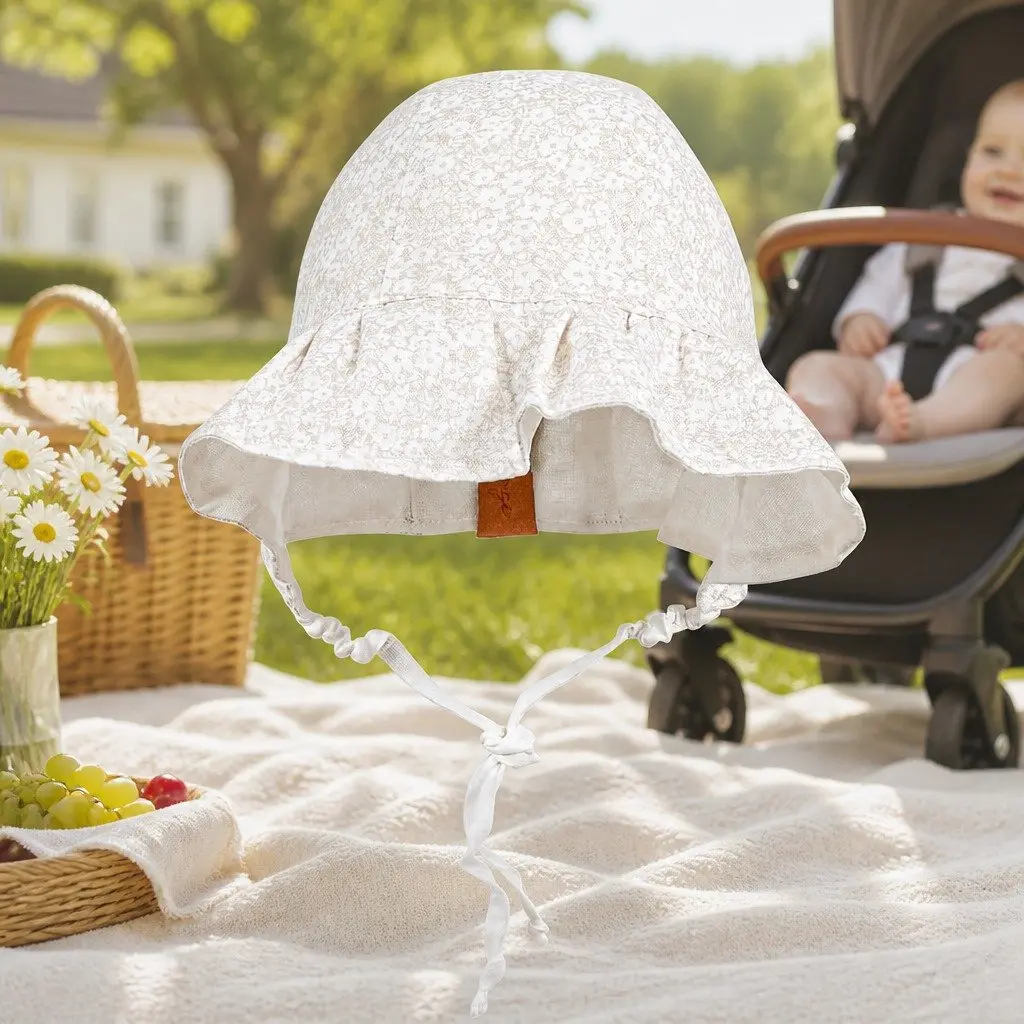 Ruffle Bonnet Hat Linen M Willow