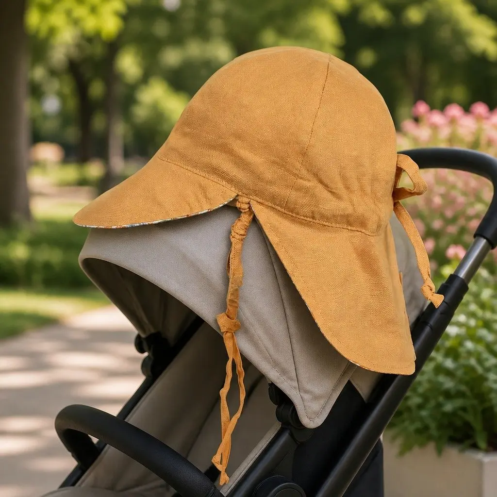 Baby Flap Hat Reversible UPF50+ Sun Protection Pram Carrier Newborn Toddler