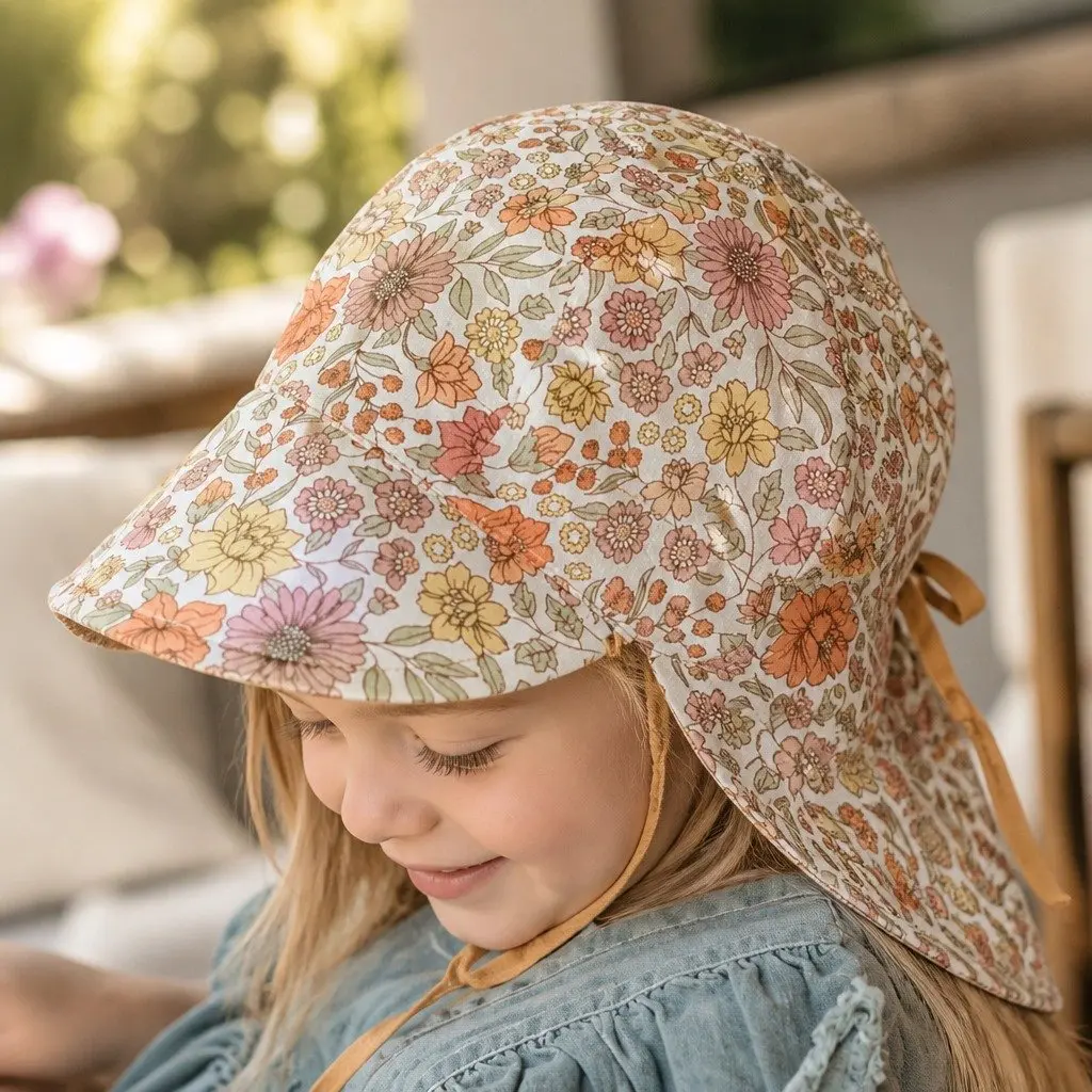 Baby Flap Hat Reversible UPF50+ Sun Protection Pram Carrier Newborn Toddler