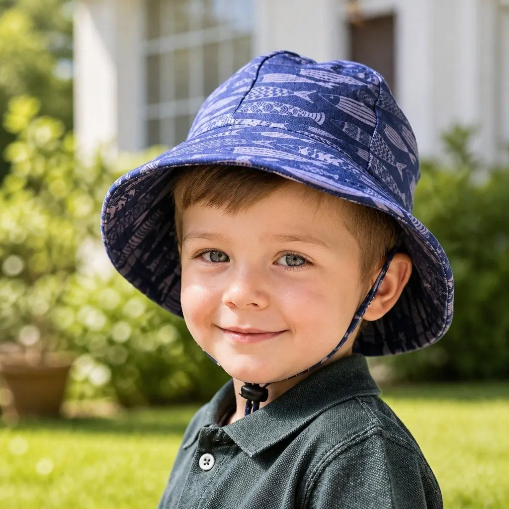 Toddler Bucket Hat with Fish Pattern and UPF50+