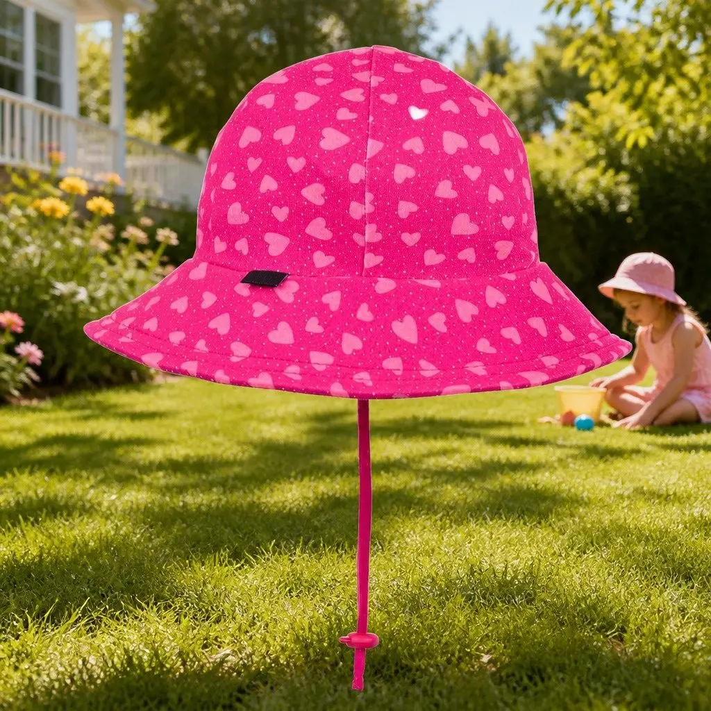 Toddler Bucket Hat Cotton Size S Pink Hearts