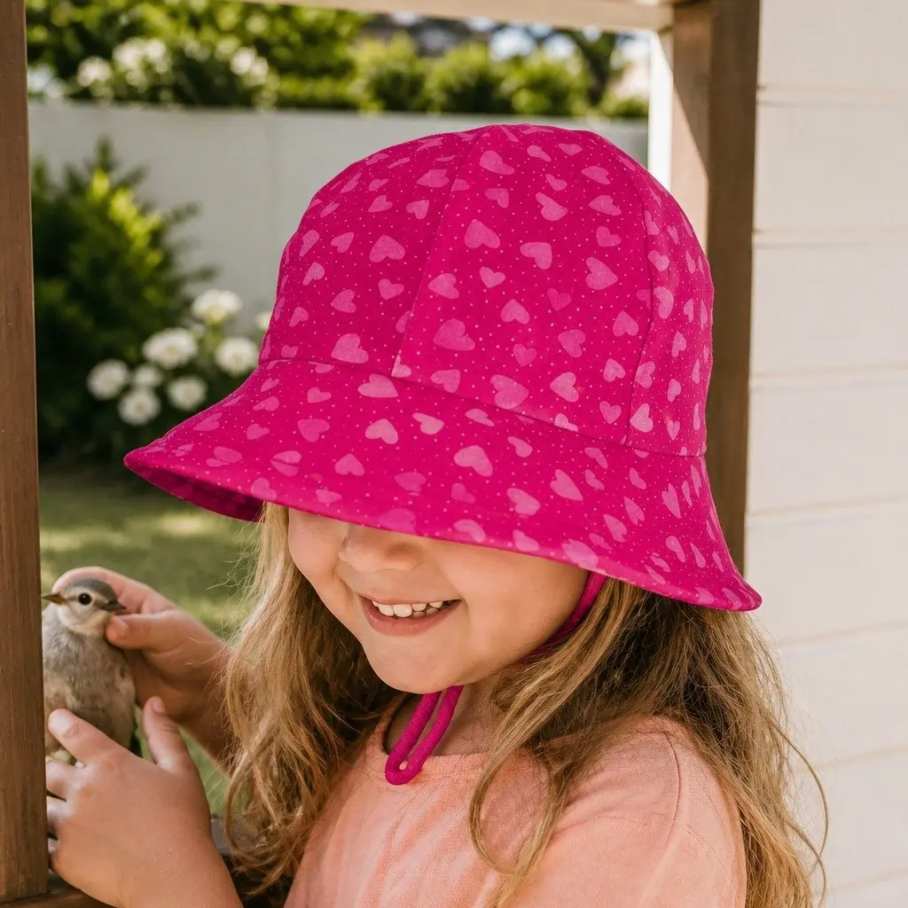 Toddler Bucket Hat Cotton Size S Pink Hearts