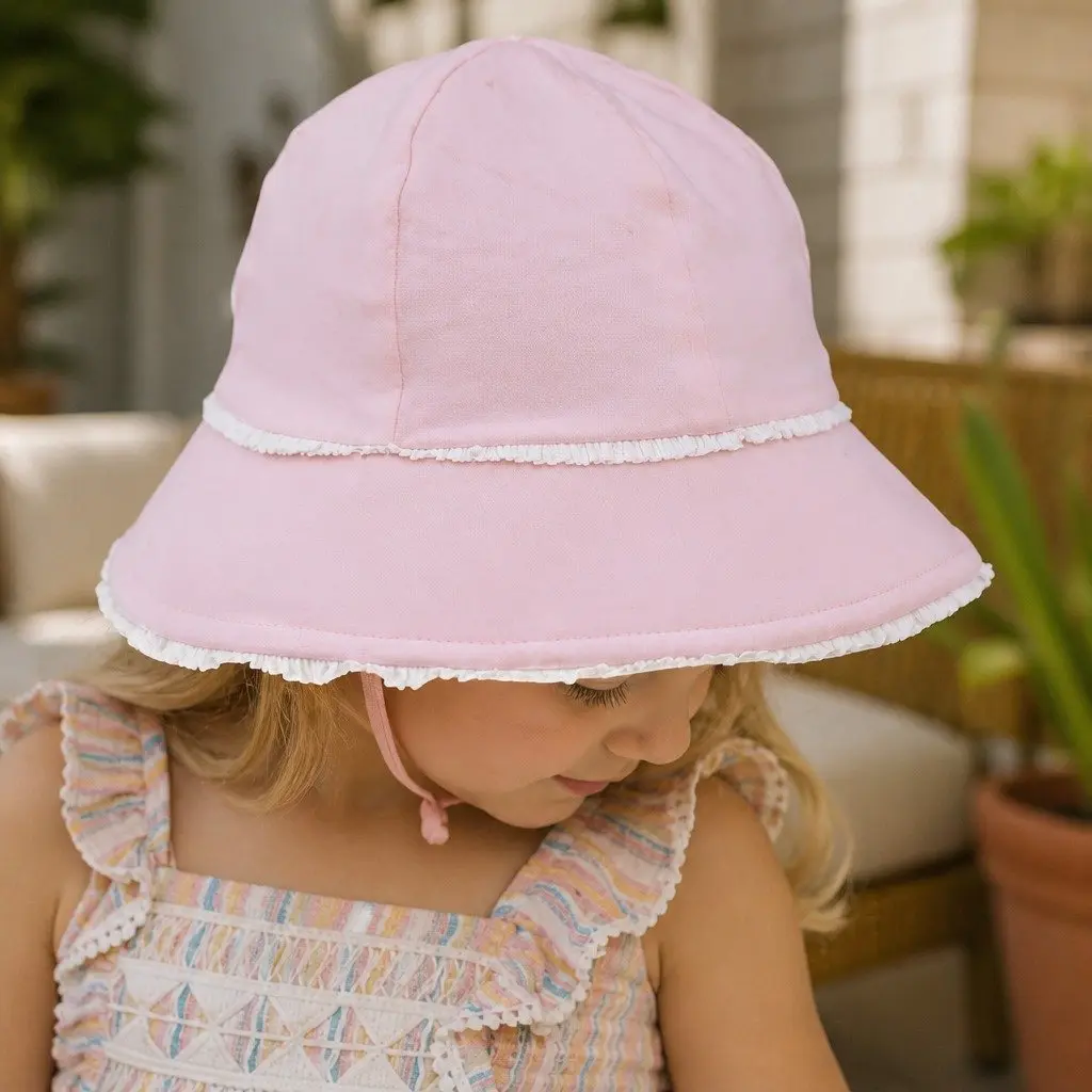 Toddler Bucket Hat Cotton Elastane S Blush with Ruffle Trim