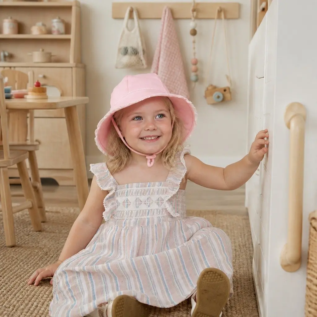 Toddler Bucket Hat Cotton Elastane S Blush with Ruffle Trim
