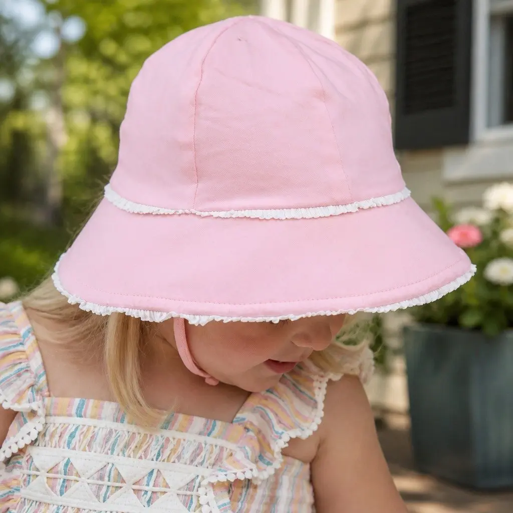 Toddler Bucket Hat Cotton M Blush Soft Flexible Brim UPF50+ Ruffle Trim