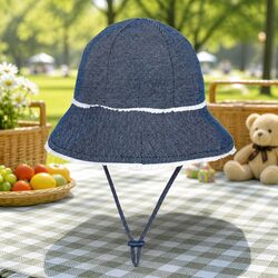 Premium Toddler Bucket Hat with Ruffle Trim in Denim
