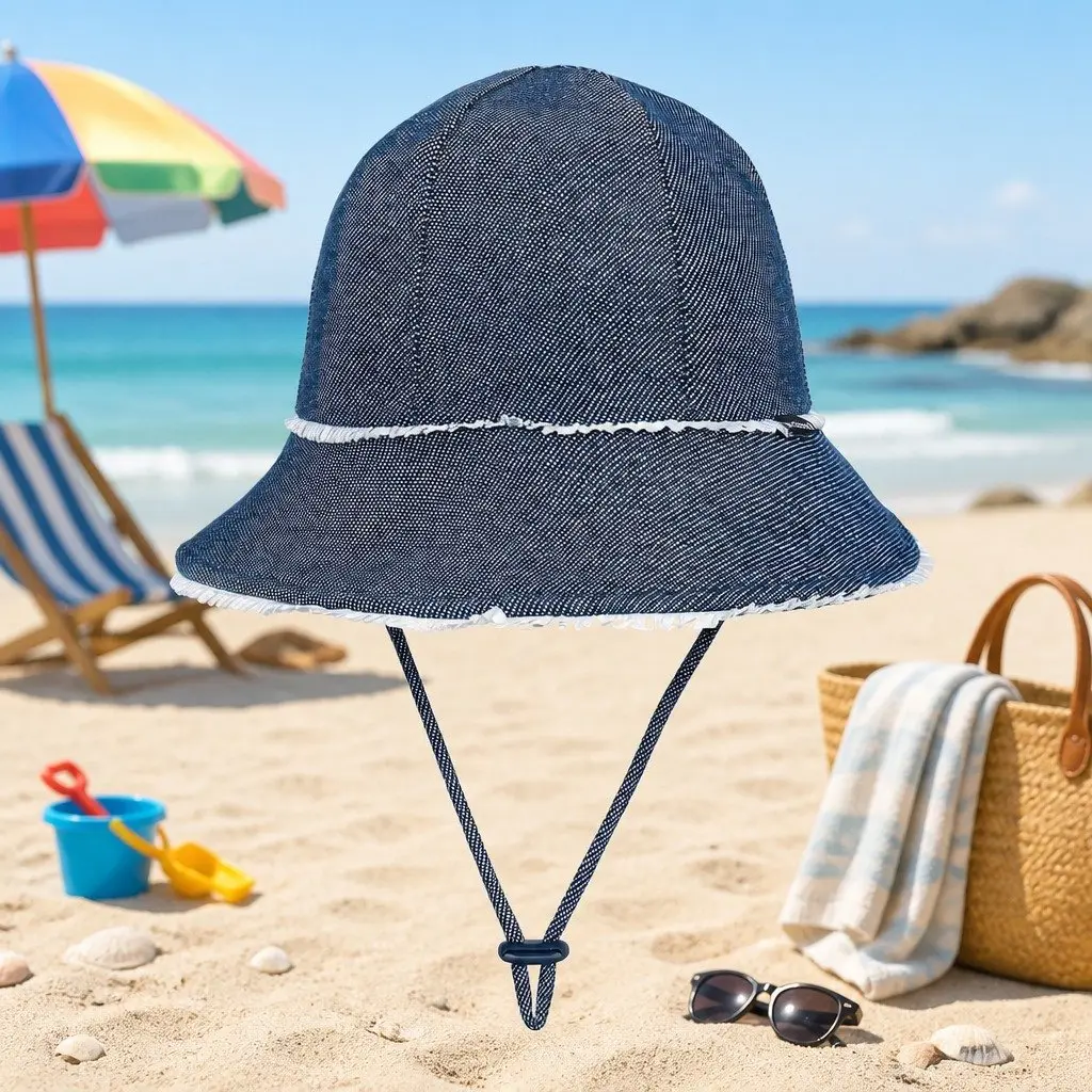Toddler Bucket Hat with Ruffle Trim in Denim