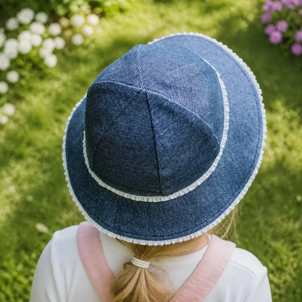 Toddler Bucket Hat with Ruffle Trim in Denim