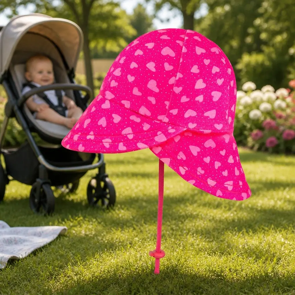 Soft Cotton Legionnaire Baby Sun Hat XS Hearts