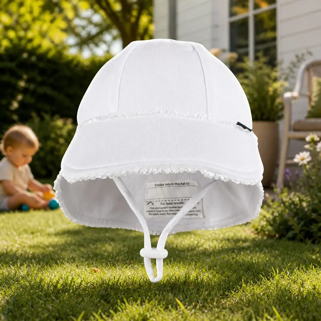 Legionnaire Baby Sun Hat Cotton Large White Ruffle Trim