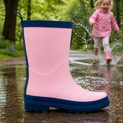 Premium Kids Matte Rain Boots in Pink and Navy