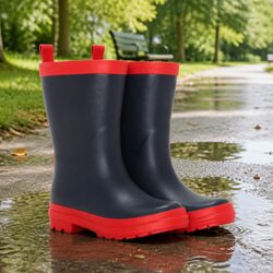 Durable Kids Rain Boots in Navy and Pink