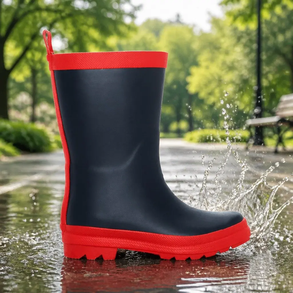 Kids Rain Boots Rubber Size 12 Navy Pink Matte Waterproof Slip-Resistant