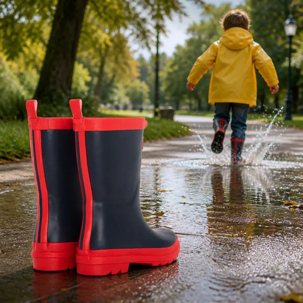 Kids Rain Boots Rubber Size 12 Navy Pink Matte Waterproof Slip-Resistant