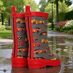 Classic Race Cars Kids Rain Boots - Size 6, Waterproof