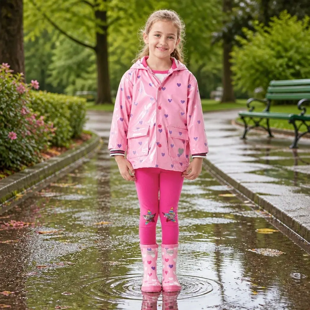 Kids Rain Boots Rubber Size 8 Pink Navy Waterproof Slip Resistant Matte Removable Insole