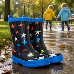 High-Quality Kids Rain Boots with Ombre Stars Pink Navy Size 6