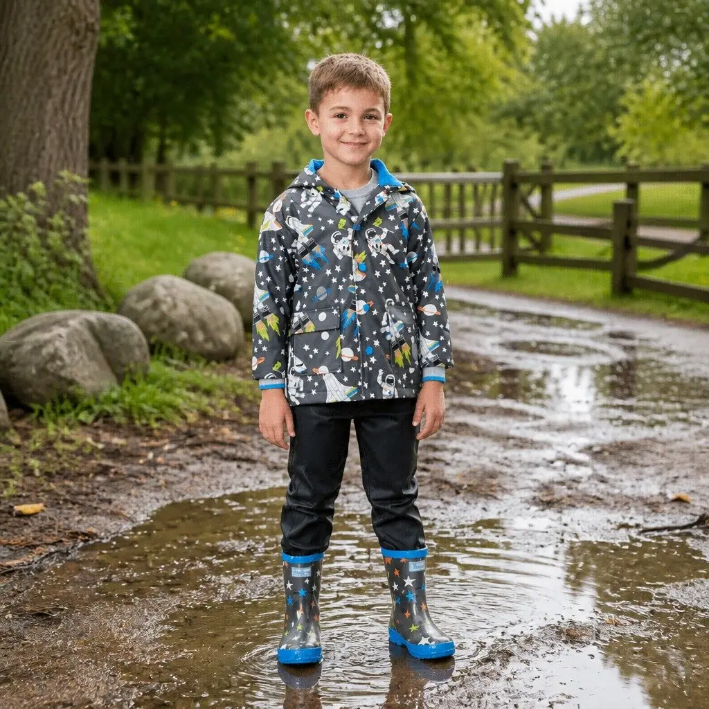 Kids Rain Boots with Ombre Stars Pink Navy Size 6