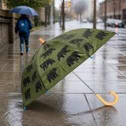 Kids Umbrella with Wooden Handle Fun Print Design Rainy Day Accessory
