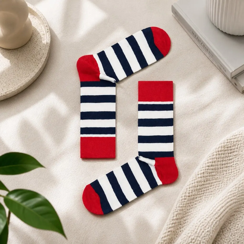 Stripe Socks Cotton Size 36-40 Navy White Red