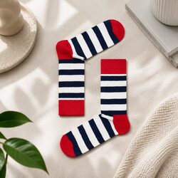 Navy White Stripe Socks for Adults Size 36-40