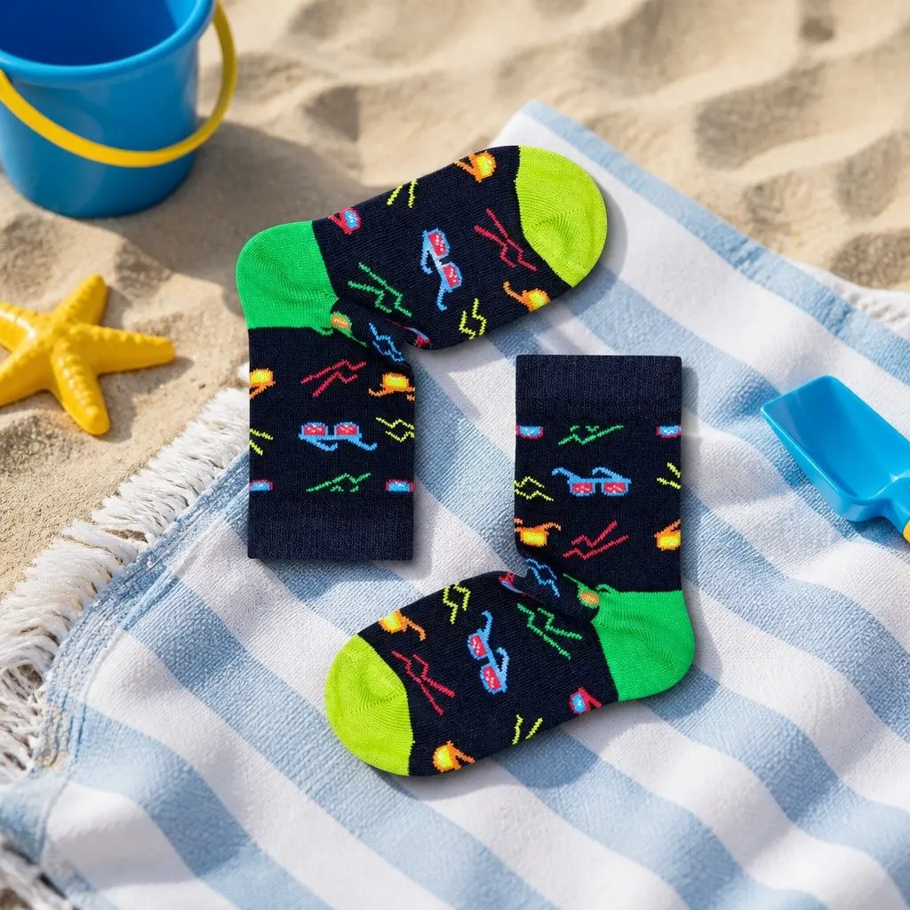 Kids Socks with Neon Sunglasses and Waves