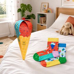 Organic Cotton Kids Socks 2-Pack with Ice Cream Design