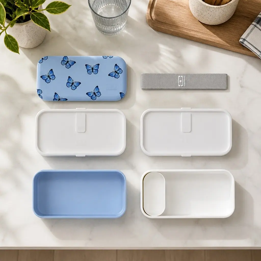 Lunch Bento Box Two Tier 1L Food Container Microwave Dishwasher Safe Blue
