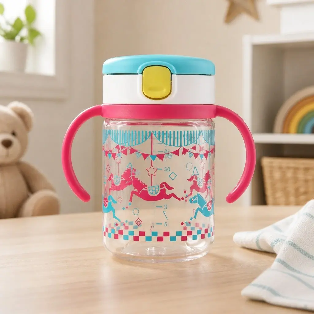 Straw Bottle Mug PP 200ml Kids Drinking Cup with Handle Removable Spout
