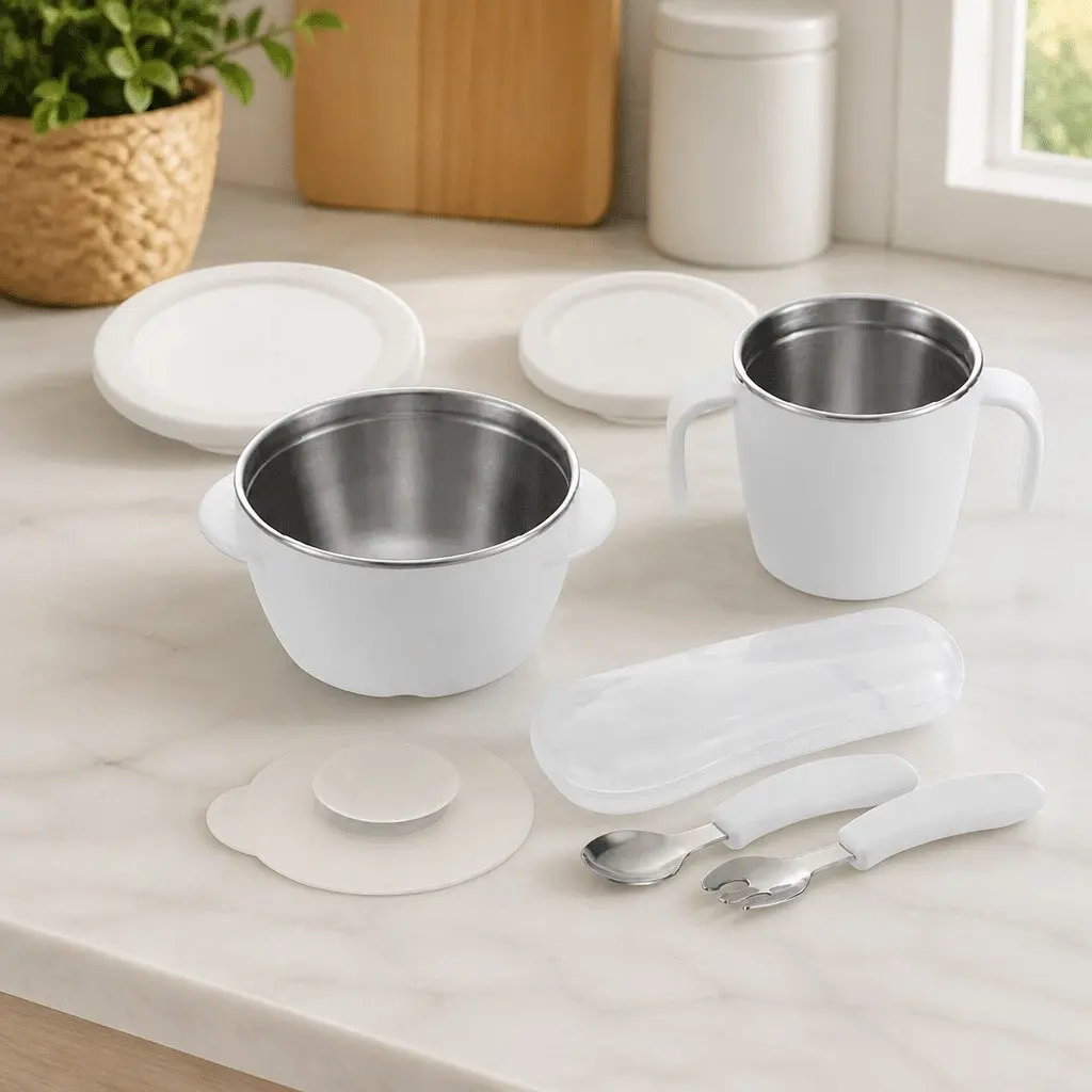 Stainless Steel Feeding Set for Kids with Suction Cup