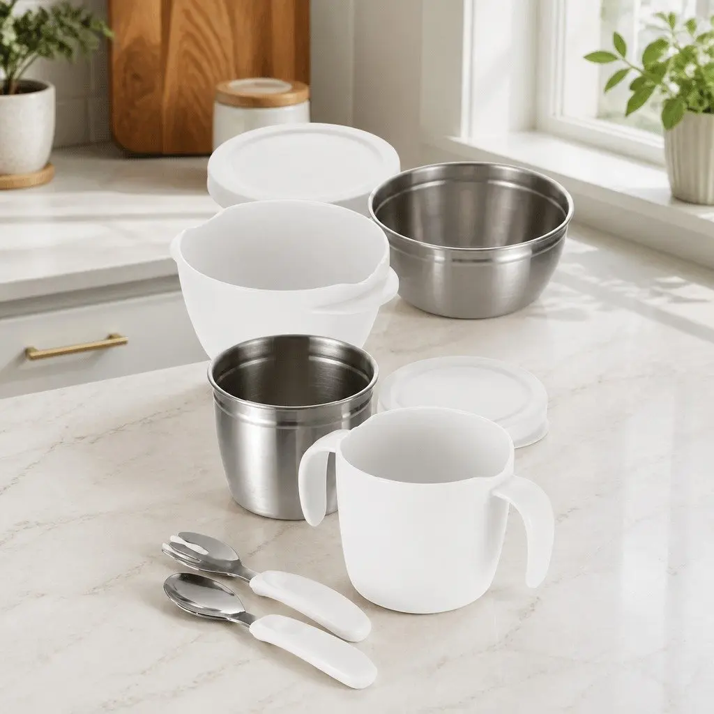 Kids Feeding Set Stainless Steel Bowl with Handle Suction Cup BPA Free 360ml