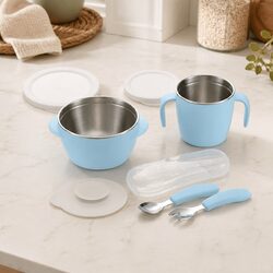 Durable Blue Stainless Steel Feeding Set for Kids