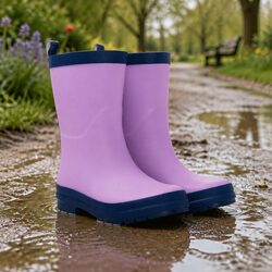 Durable Kids Matte Waterproof Rain Boots in Pink and Navy