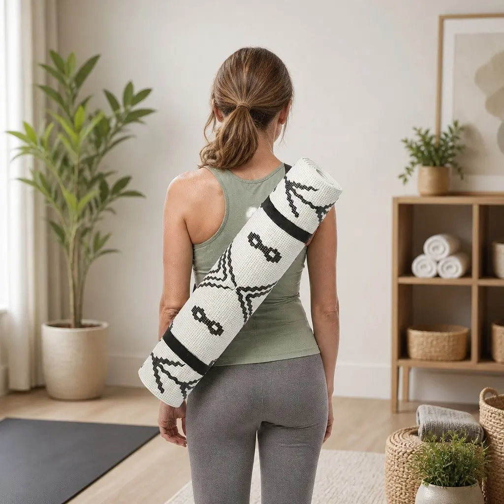 Yoga Mat PVC 60 x 173 cm Berber Pattern Thick Lightweight Portable Fitness Exercise Cushion