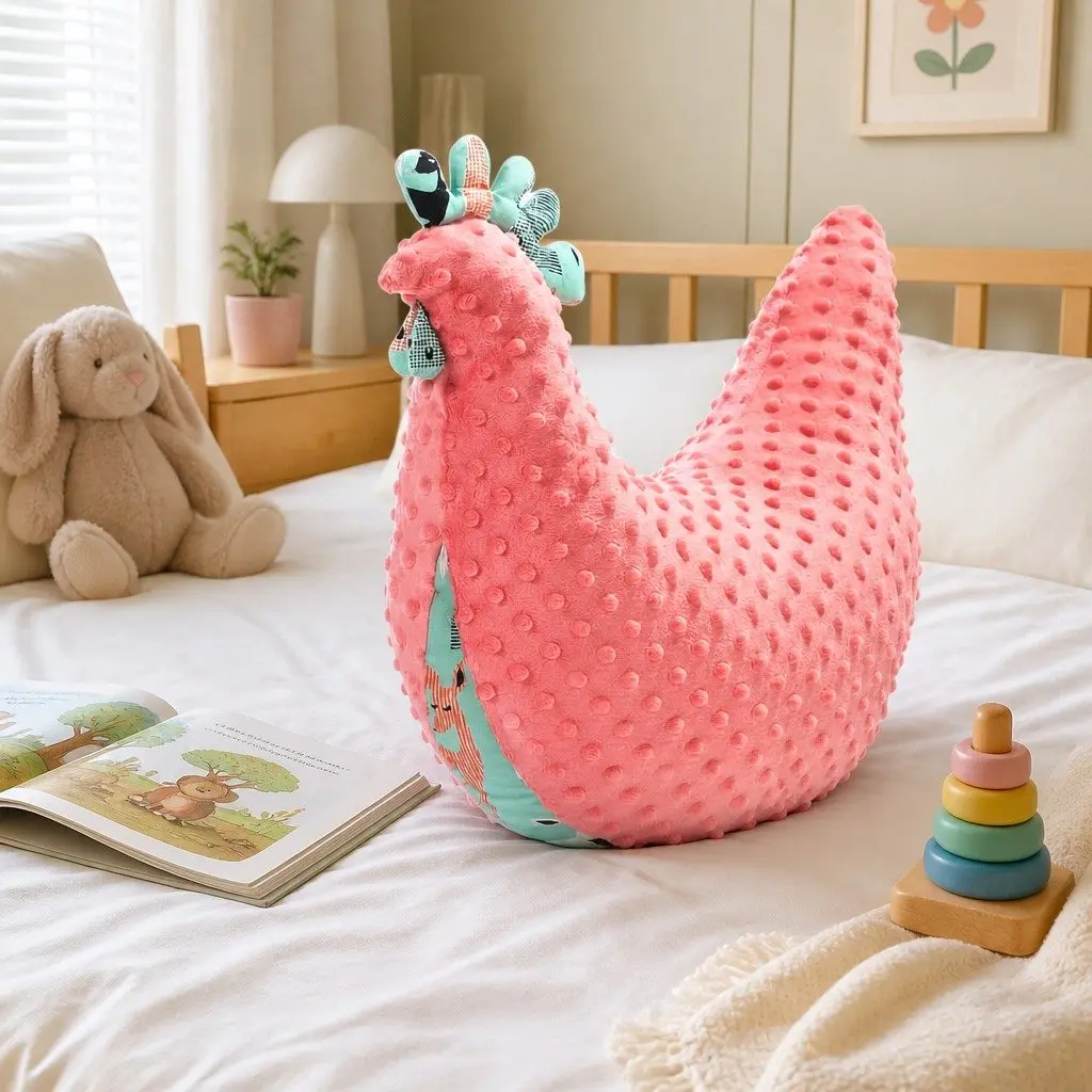 Large Coral Hen Pillow for Kids and Babies