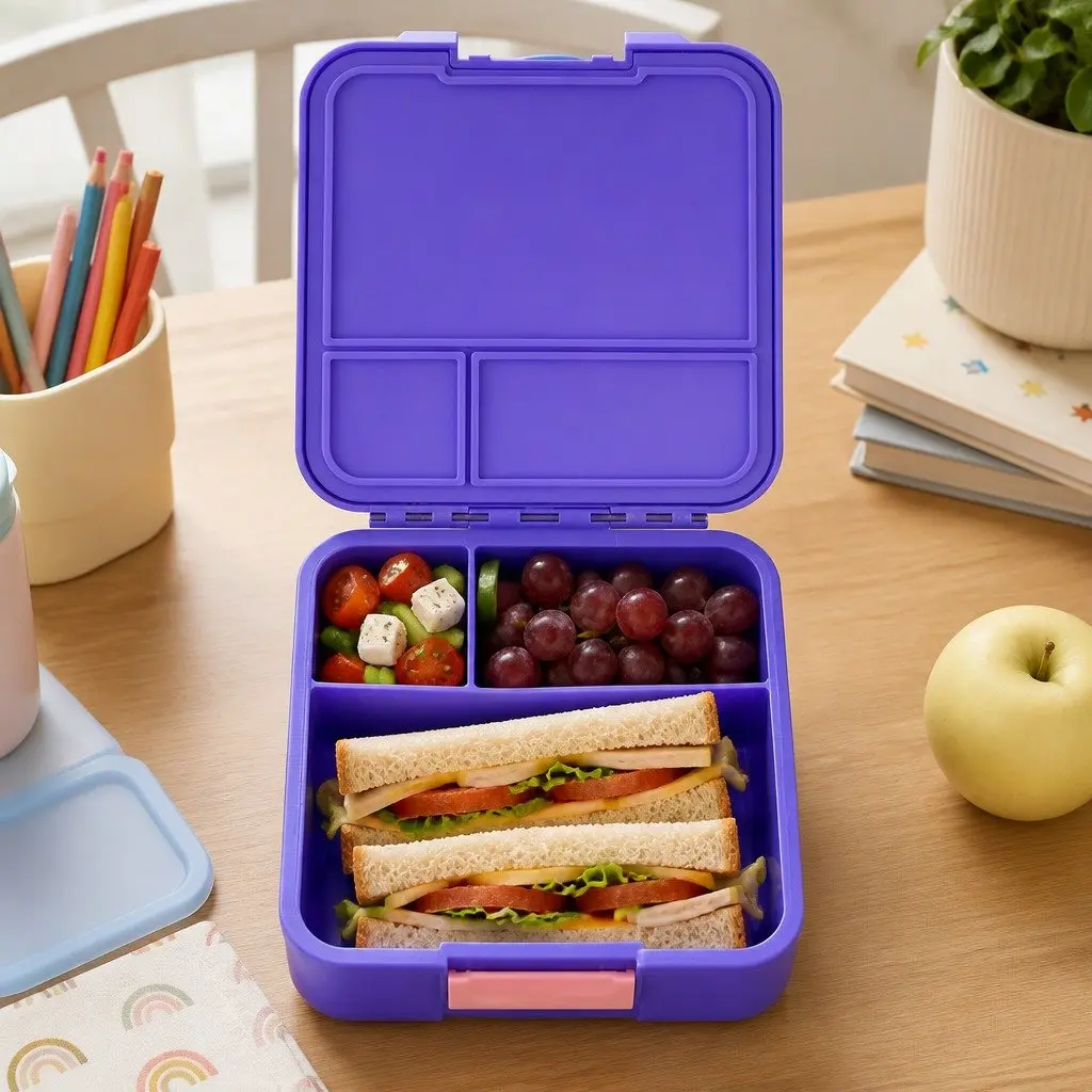 Bento Three Lunch Box for Kids Grape Compartment Leakproof Airtight Container