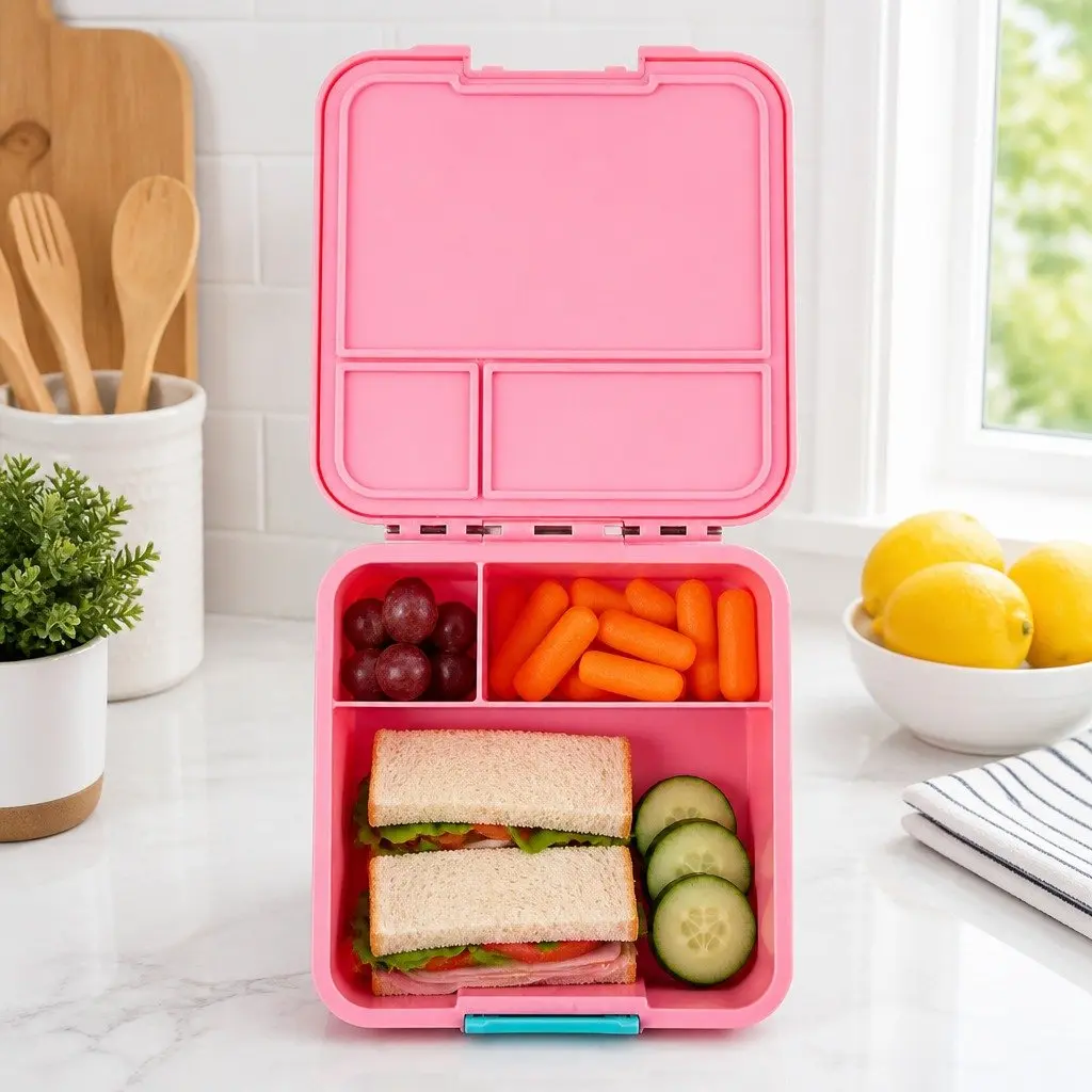 Leakproof Bento Three Kids Lunch Box with Large Compartments