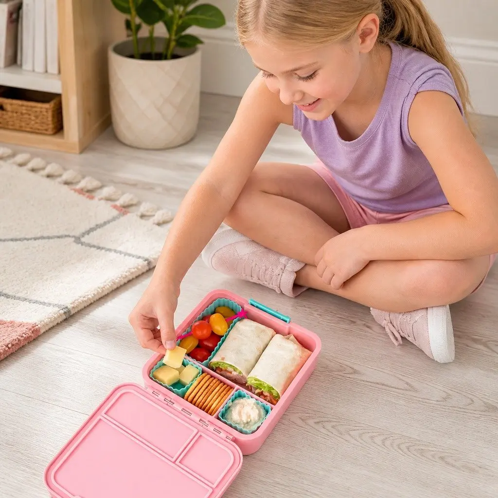 Leakproof Bento Three Kids Lunch Box with Large Compartments