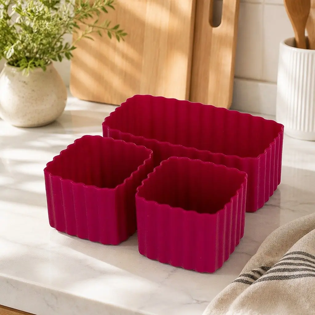 Bento Cups Mixed 3pcs Kids Lunch Box Food Container Set Silicone Apple