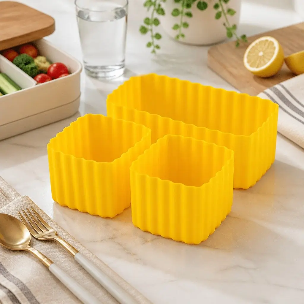 Bento Cups Mixed 3pcs Kids Lunch Box Food Container Set Silicone Apple