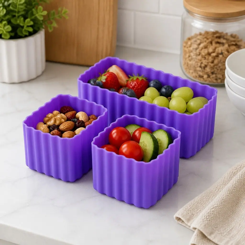 Bento Cups Mixed 3pcs Kids Lunch Box Food Container Set Silicone Apple