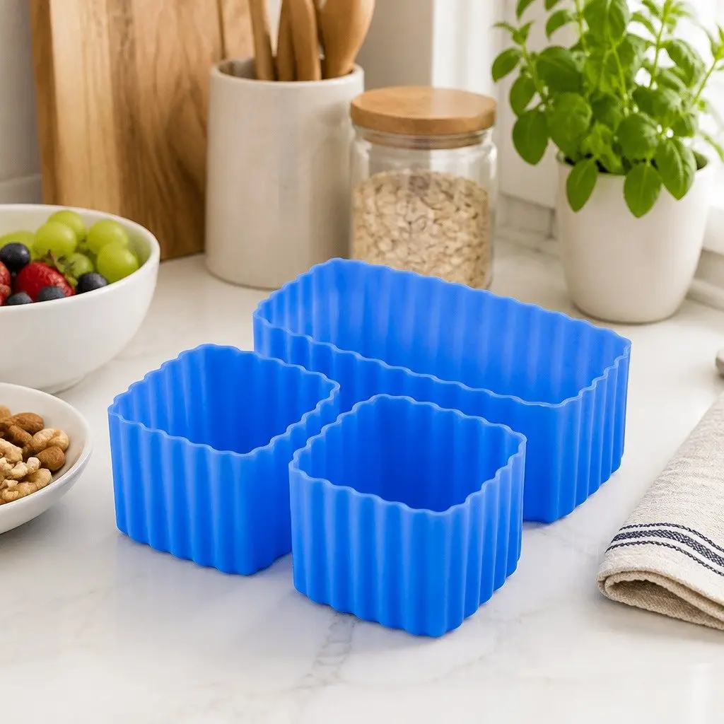Bento Cups Mixed 3pcs Kids Lunch Box Food Container Set Silicone Apple