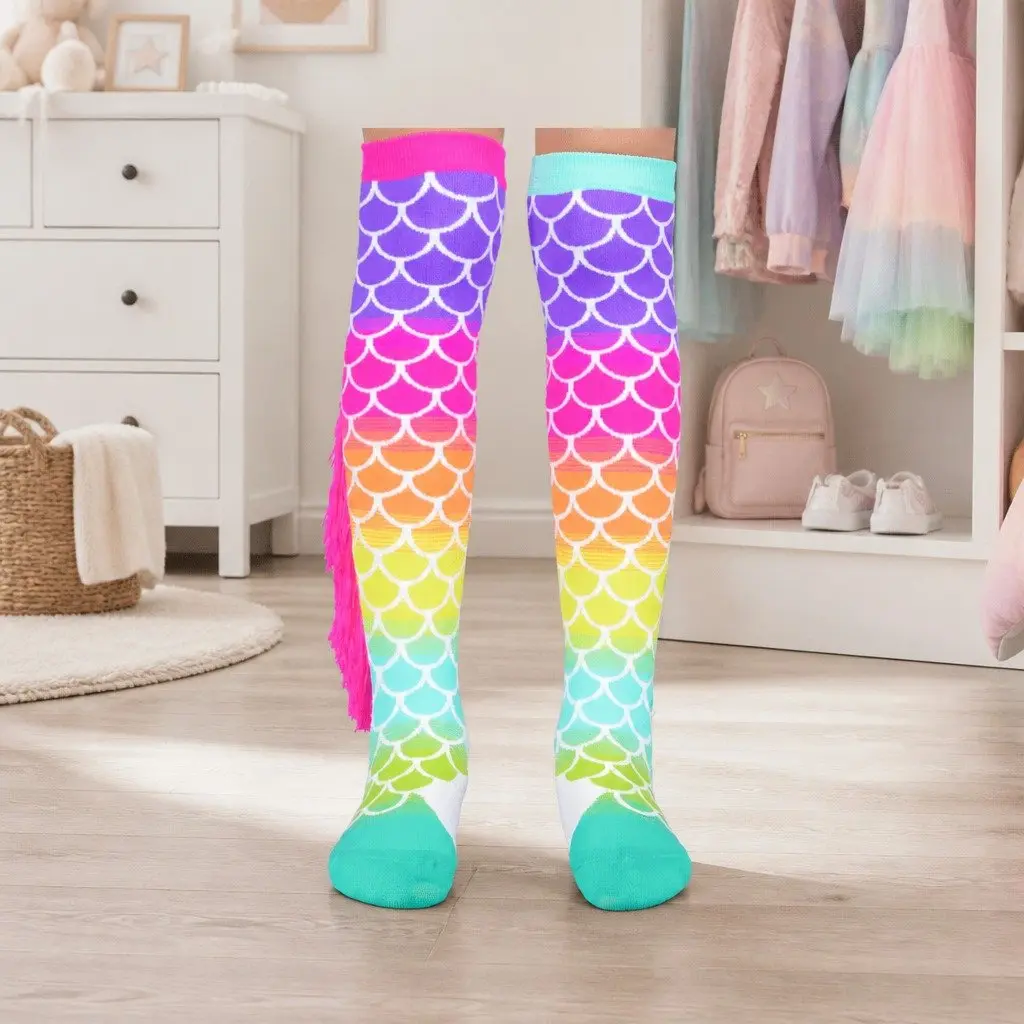 Mermaid Socks Mix Match Pair Blue Pink Tassels
