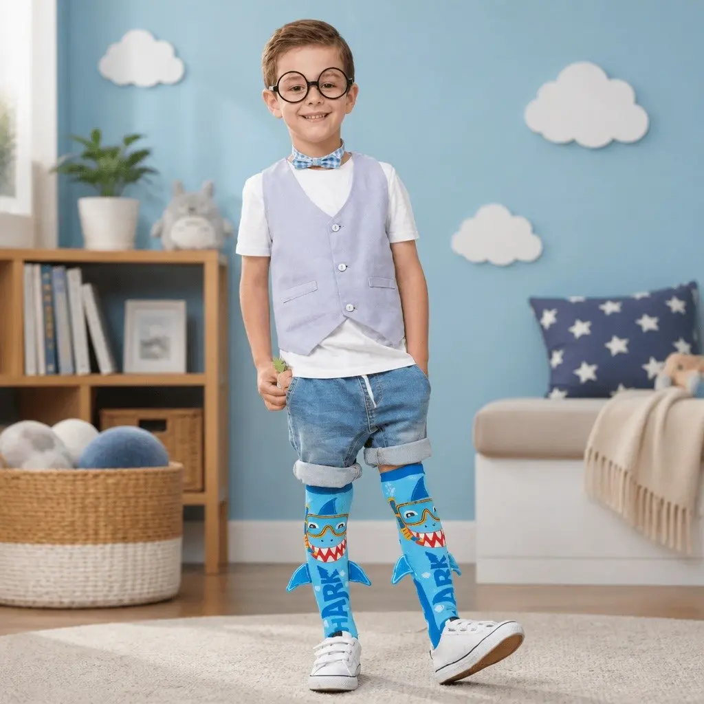 Kids Shark Socks Plush Toddler 3-5 Unisex Novelty with Spikes Fins