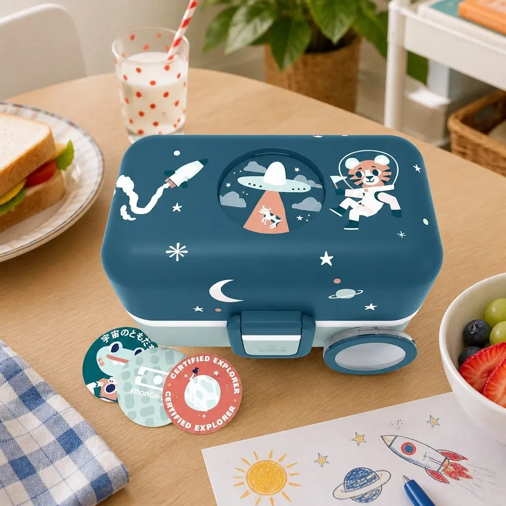 Bento Lunch Box Kids Food Storage Container Cosmic Blue Airtight Compartments Handle