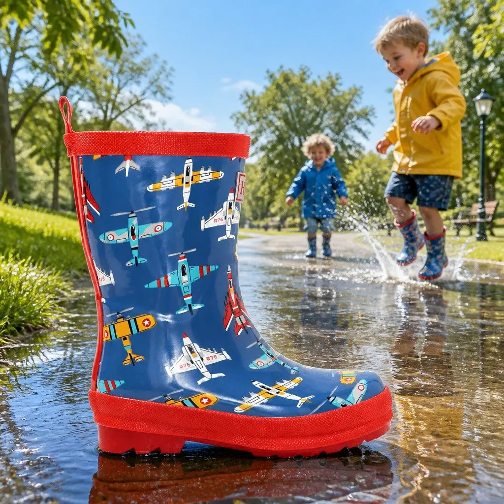 Kids Waterproof Rain Boots Slip-Resistant Rubber Matte Girls Boys Rainy Day