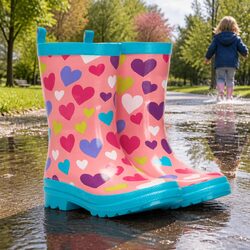 Durable Kids Waterproof Rain Boots in Pink and Navy