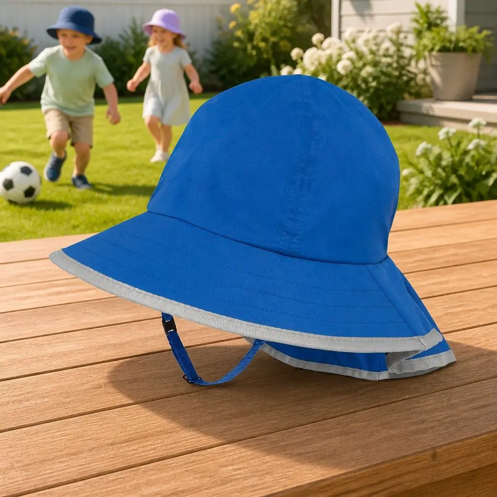 Kids Play Hat Nylon Medium Royal UPF50+ Sun Protection Breakaway Chinstrap Back Veil