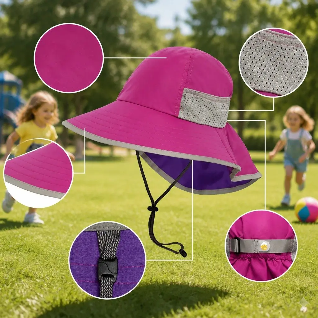 Kids Play Hat Nylon Medium Royal UPF50+ Sun Protection Breakaway Chinstrap Back Veil