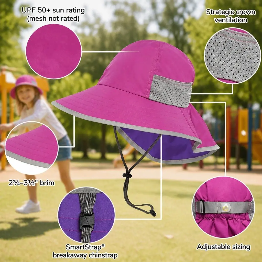 Kids Play Hat Nylon Adjustable Lightweight UPF50+ Sun Protection Breakaway Safety Chinstrap